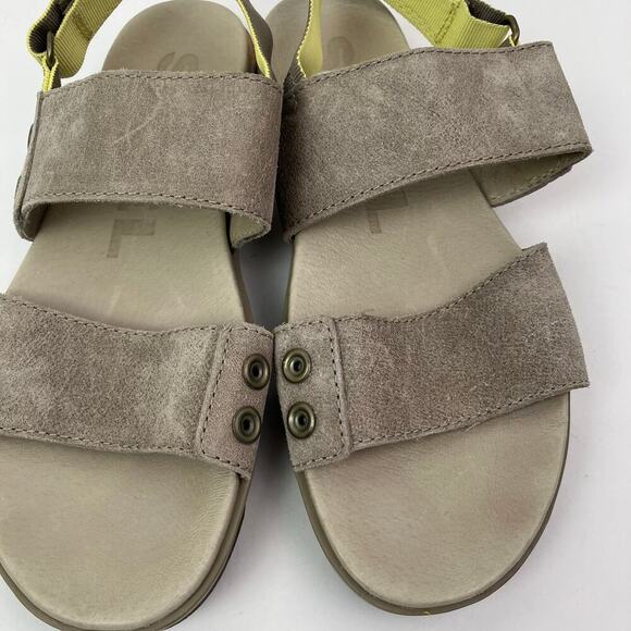 Sorel Torpeda Double Strap Slingback Sandal Flat Soft Leather Grey Yellow Sz 7 - Picture 4 of 16
